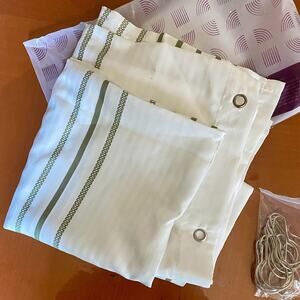 jinchan White Fabric Shower Curtain with Green Stripes- Waterproof Bath 70x72”